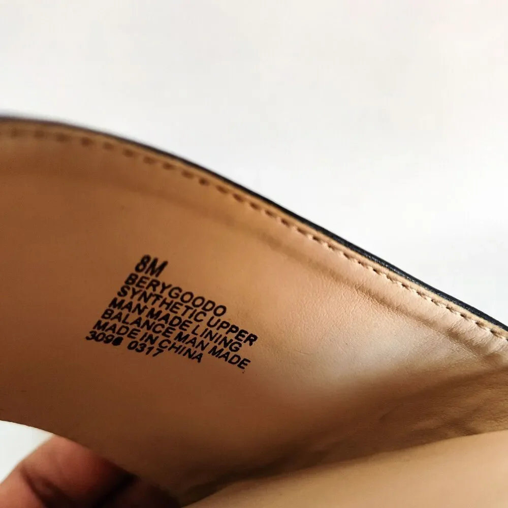 Nine West Tan Black Faux Leather Open Toe Slip On D'Orsay Flats Size 8M‎ Vegan